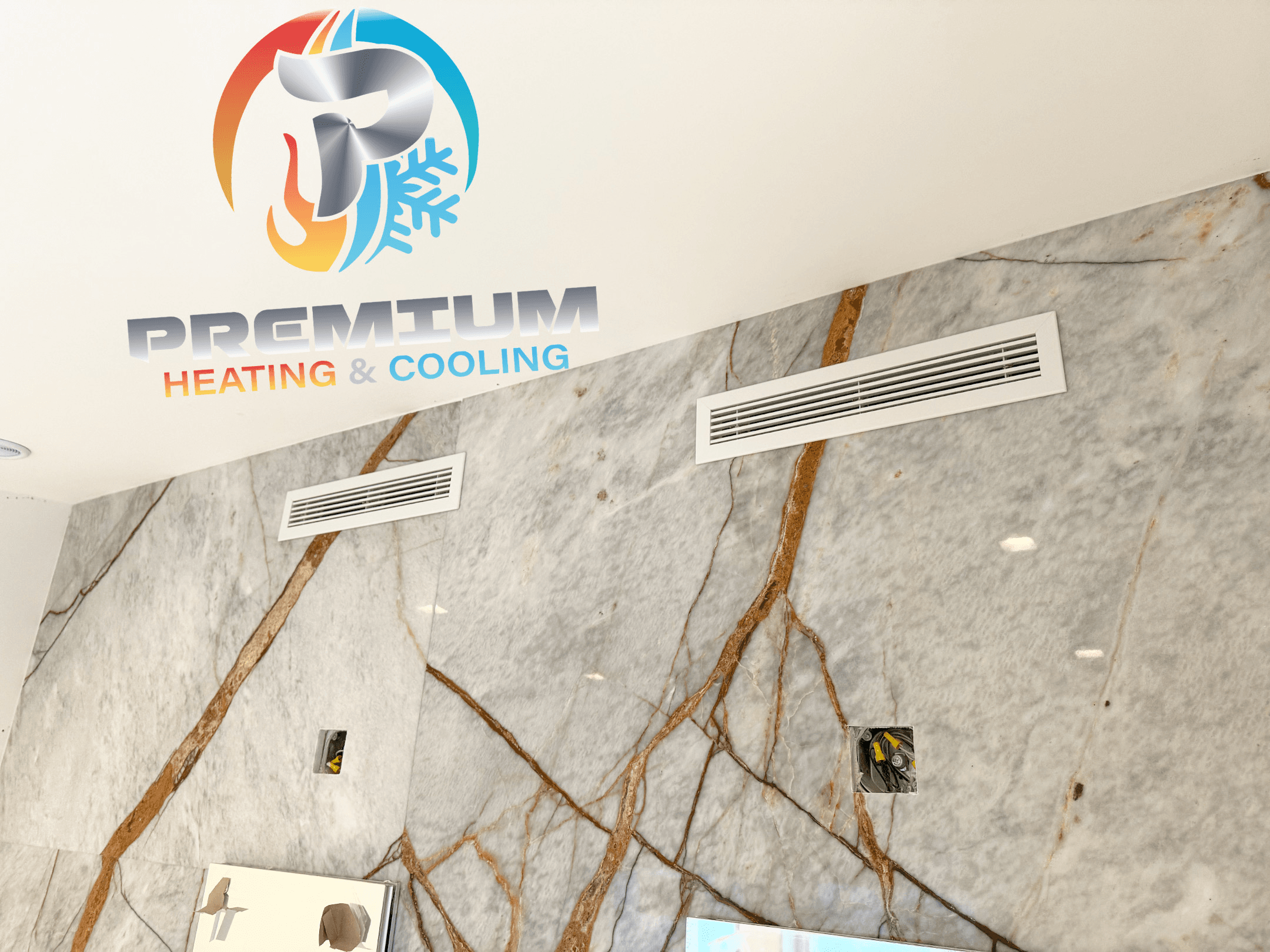 Linear slot diffuser vents installed flush on marble wall