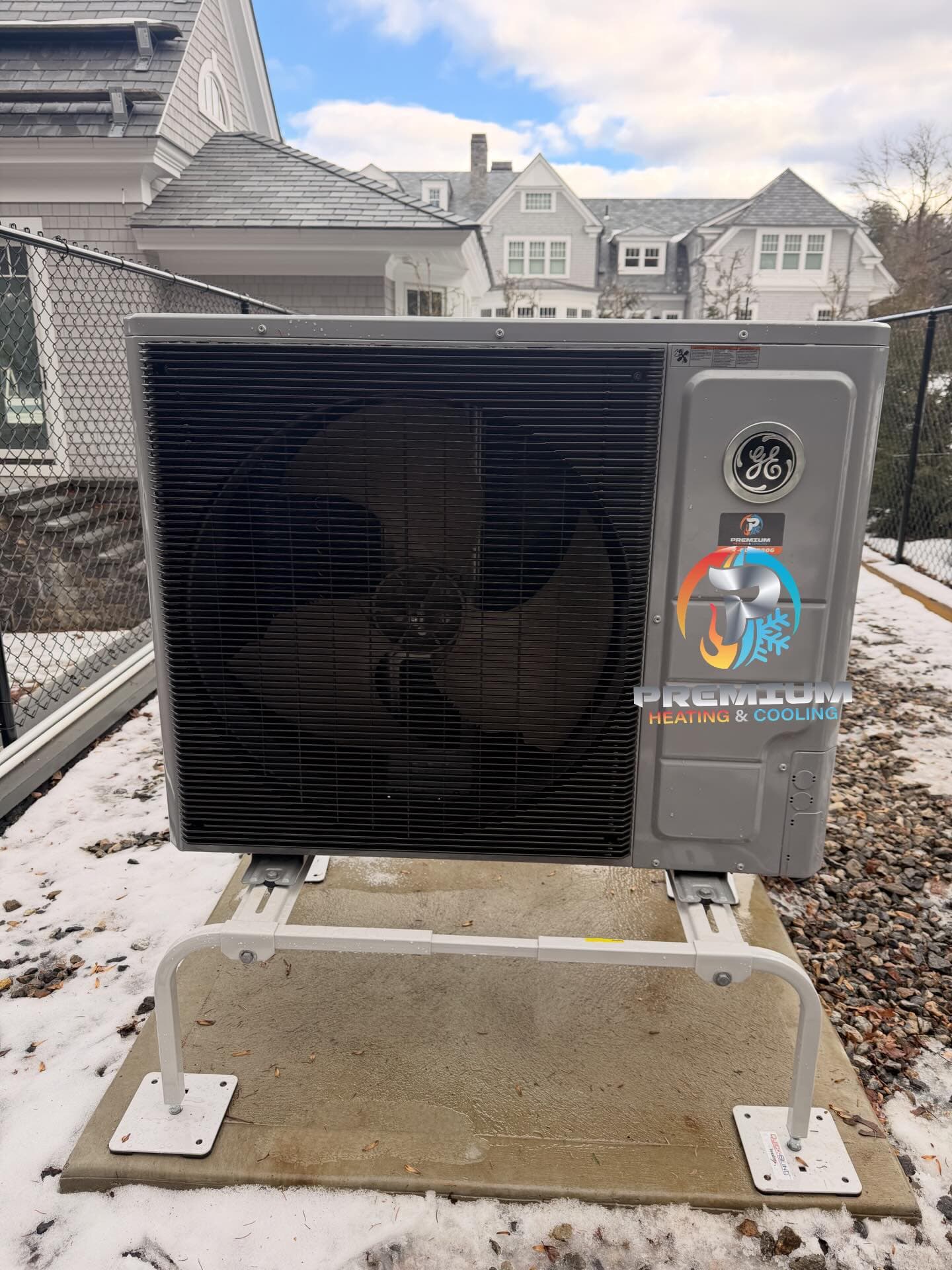 GE heat pump winter installation in snow